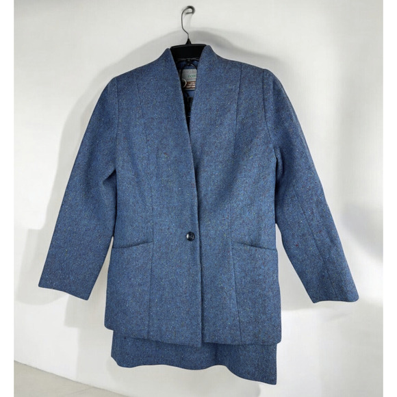 Donegal Wool Handwoven Made in Ireland Tweed Blazer & Skirt Set Blue No Size S?